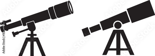 Telescopes silhouettes instruments for observing distant objects on transparent bg