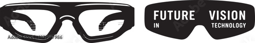 Glasses and future vision text icon silhouette with technology on transparent bg