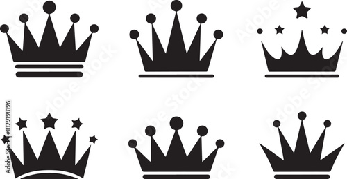 Crown icon set royalty king queen luxury symbol coronation imperial authority