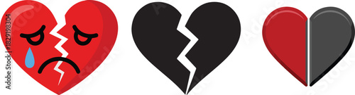 Sad broken hearts icons set illustration emotion problem sorrow loneliness feelings