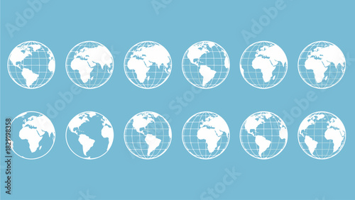 Minimalist World Globe Icons Set – Global Continent Map Vector