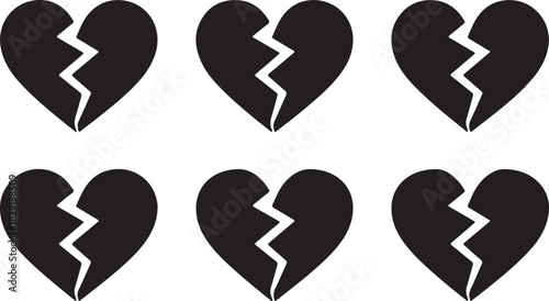 Collection of broken heart with cracked design vector for heartbreak concept