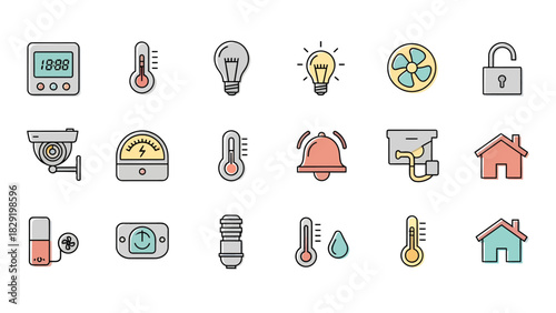 Smart Home Technology Icons Set Vector Illustrations of Home Automation Elements