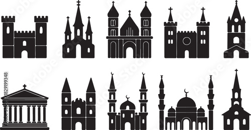 Castle tower silhouette medieval architecture fortress stronghold ancient building art