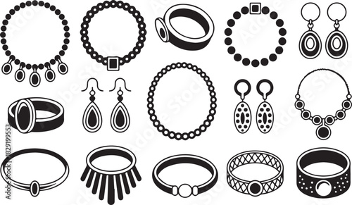 Jewelry necklace bracelet and earrings collection vector illustration set