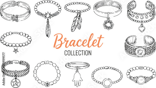Bracelet collection sketch fashion illustration doodle artwork vector graphic