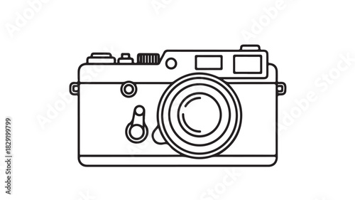 Retro camera line art illustration vintage photographic equipment in minimalist style isolated vector icon for graphic design