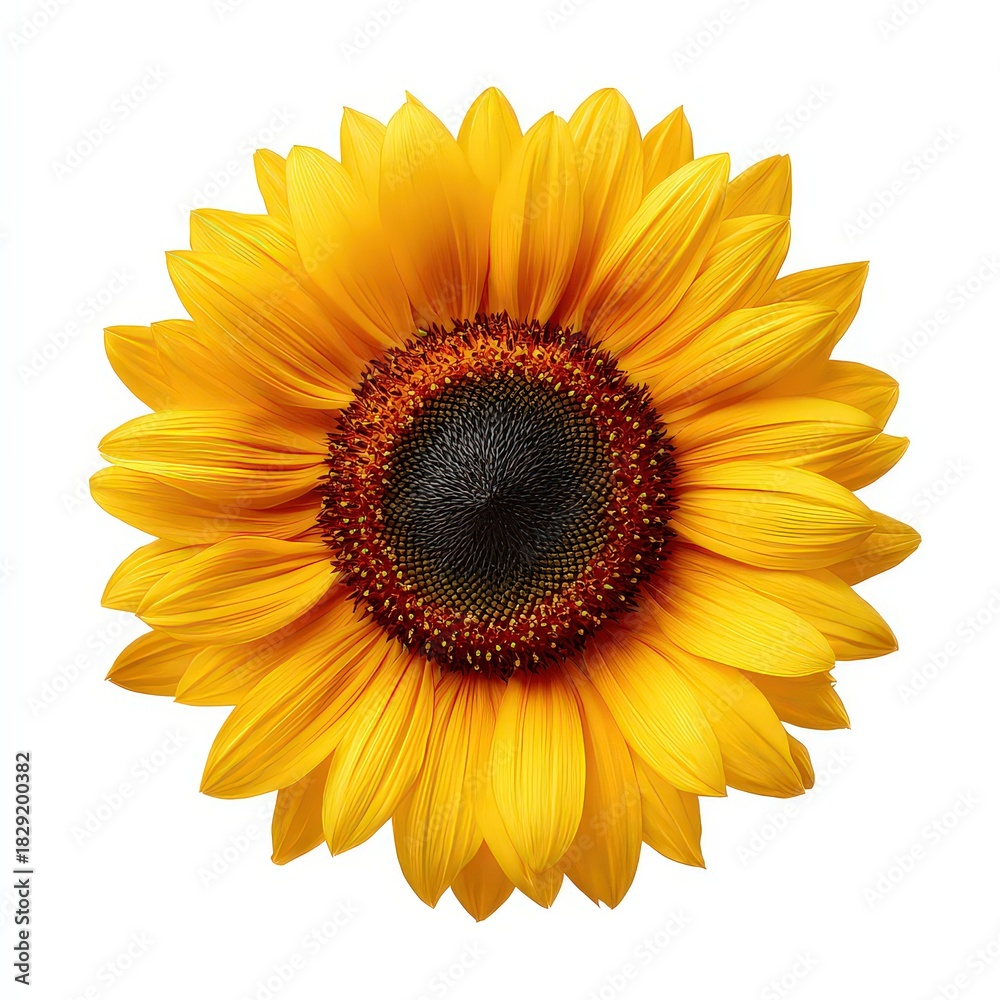 Fototapeta premium Isolated Sunflower Blooming With Bright Yellow Petals and Brown Center on White Background
