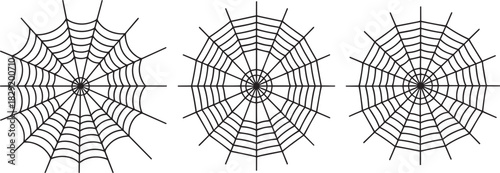 Spider web vector set isolated on white – realistic cobweb outline illustration for Halloween, spooky, horror or decoration design elements