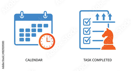Vector illustration of calendar and task completed icons isolated on illustration