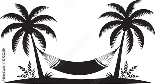 Palm tree hammock icon for tropical vacation, beach relaxation, summer getaway, and leisure design