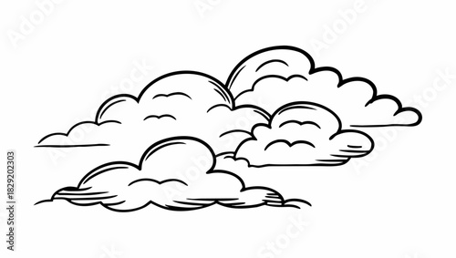 Hand-drawn illustration of fluffy clouds in a cluster, outlined in black on a white background.