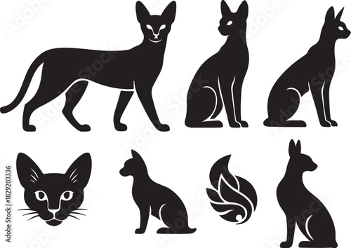 Savannah Cat F1 Silhouette Bundle 8 Icons.eps