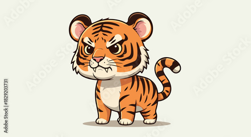 A cute cartoon tiger vector illustration with an angry expression, perfect for children's books, educational materials, or playful designs with a transparent background.