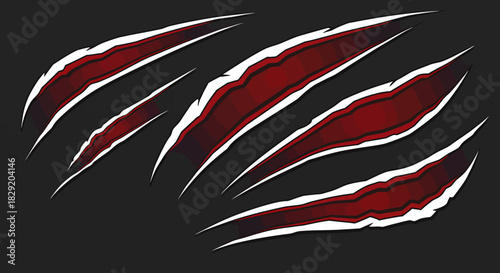 A vector illustration depicts a series of deep, red claw marks tearing through a dark gray background, suggesting aggression and a powerful, unseen animal attack.