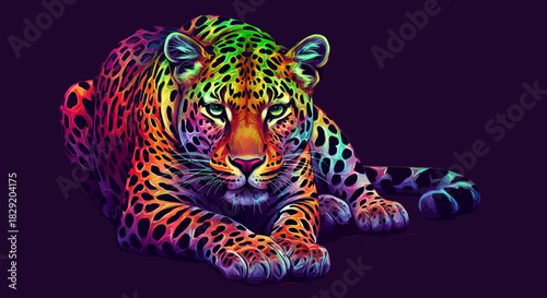 Vibrant vector illustration of a tiger in a resting pose, showcasing a colorful and modern design suitable for various creative projects and backgrounds.