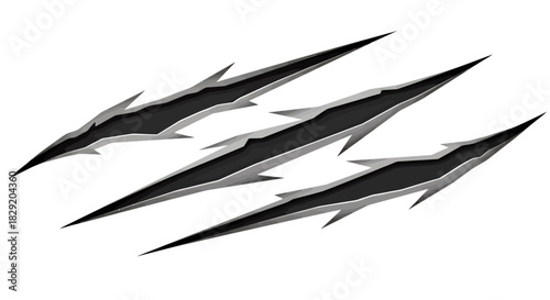 A dynamic set of sharp, aggressive claw marks, appearing to rip through a surface, rendered as a versatile vector graphic for various design projects.