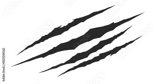 A vector illustration presents sharp black tiger claw marks, ideal for adding a fierce and dynamic element to various design projects, set against a clean white background.