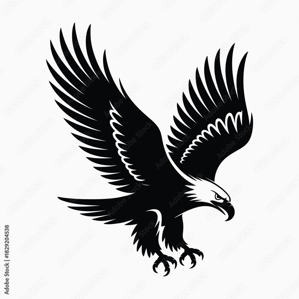 Fototapeta premium Majestic eagle in flight, symbolizing freedom and power, striking silhouette