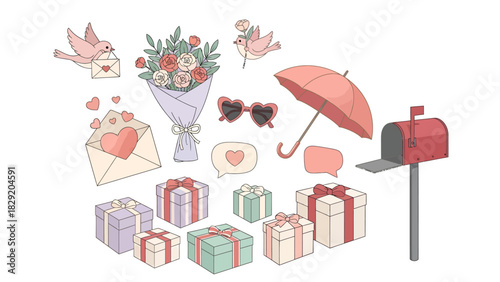 Valentines Day Gift and Love Letter Illustration.
