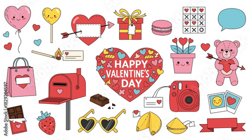 Valentines Day Clip Art Collection - Hearts, Gifts, and Romantic Elements.