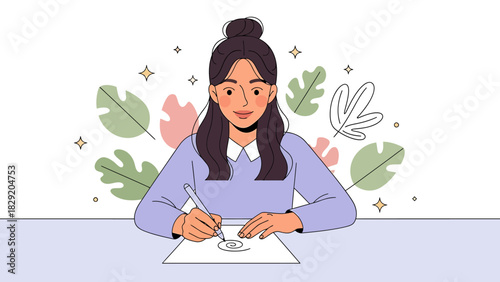 Focused Artist Drawing with Concentration and Creativity.