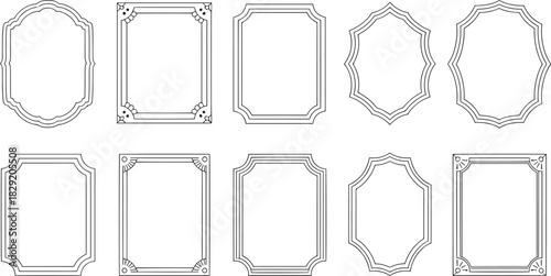Black decorative frame icons including ornate, beveled, scalloped, oval, rectangular, and corner styles