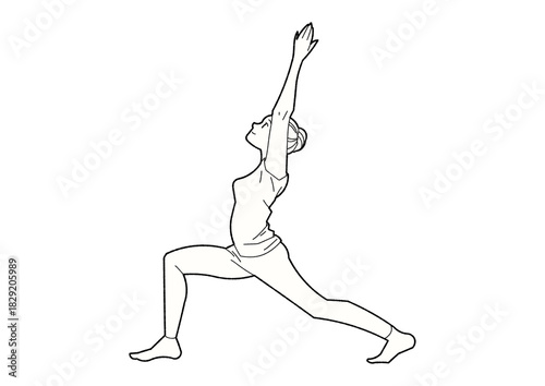 ハイランジポーズ　ヨガをする女性　線画