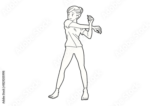 肩ストレッチをする女性　クロスアーム