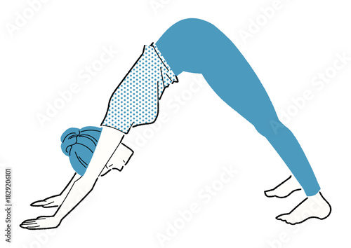 ダウンドッグをする女性の線画イラスト