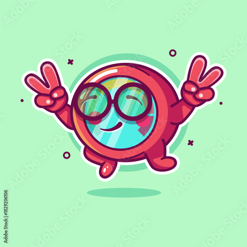 smiling hygrometer character mascot jumping with peace sign hand gesture isolated cartoon 