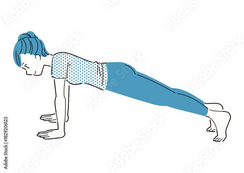 プランクをする女性の線画イラスト