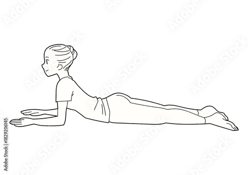 スフィンクスのポーズ　ヨガをする女性　線画