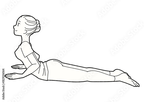 コブラのポーズ　ヨガをする女性　線画