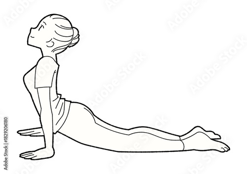 アップドッグ　ヨガをする女性　線画