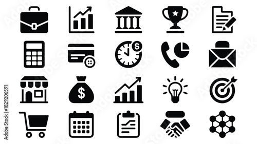 Business finance growth banking investment marketing strategy management icons set illustration