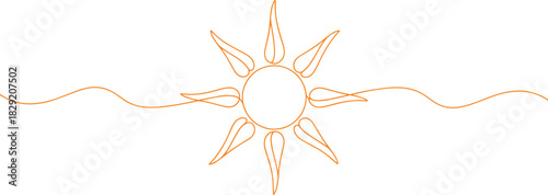 Sun continuous line art vector – bright orange minimal solar design illustration for summer, energy, optimism, or abstract nature concept