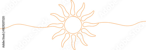 Sun continuous line art vector – bright orange minimal solar design illustration for summer, energy, optimism, or abstract nature concept