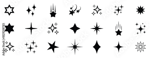 Star icon. Stars line art icon. Sparkle star icons. Shine icons. Stars sparkles vector
