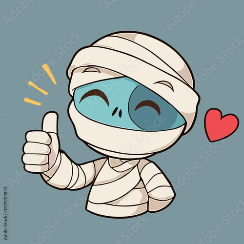 Adorable cartoon mummy gives a friendly thumbs up pose