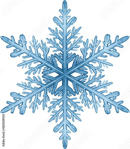 Highly Detailed Blue Snowflake Vector Illustration, Intricate Ice Crystal for Winter and Christmas Decoration