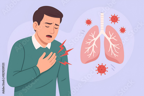 Man Experiencing Chest Pain Due to Respiratory Illness or Viral Lung Infection