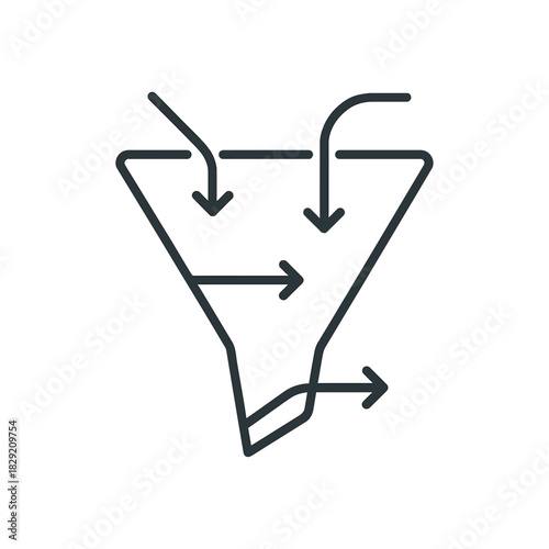 conversion funnel illustration filtering process with arrows showing potential customer journey essential for marketing and sales presentations.