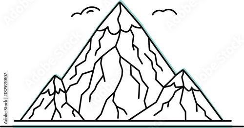 Minimalist Mountain Range Vector Outline, Rugged Peaks Line Art Graphic for Outdoor Adventure Design