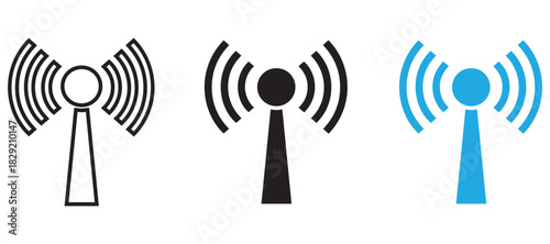 Wireless Antenna Icon Set Vector - Radio Signal Broadcast Connectivity Symbol