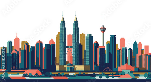kuala lumpur skyline illustration showcasing the twin towers and cityscape at daytime suitable for travel blogs and architectural publications