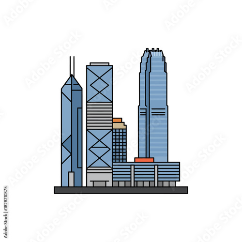 minimal hong kong skyline illustration iconic skyscrapers against a clear backdrop ideal for travel blogs architectural design and urban development projects.