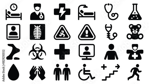 Healthcare medical clinic hospital patient doctor illness symbol icon graphic element set design