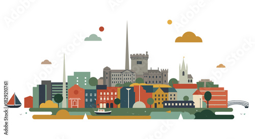 vector cityscape illustration with river and landmarks a vibrant urban scene perfect for website design travel blog or showcasing city life artsy style