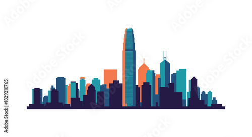 vibrant city skyline illustration with skyscrapers set against a clean white backdrop ideal for urban planning presentations and architectural blogs.